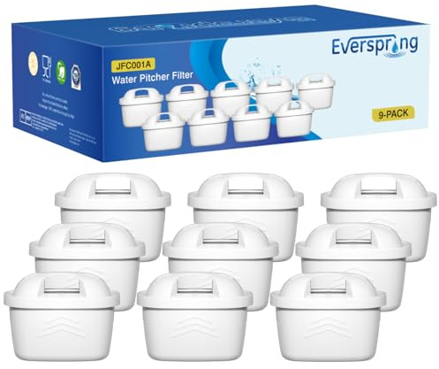 EVERSPRING Wasserfilter Kompatibel mit Brita Maxtra+, Maxtra Plus,Mavea,Anna Duomax,Filtration fur Kalkentfernung,Reduziert Verunreinigungen,9 Stück