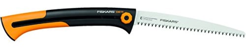 Fiskars Große Handsäge für frisches Holz, Grobzahnung, Sägeblattlänge: 25,5 cm, Einziehbar, Rostfreier Stahl, Schwarz/Orange, Xtract, SW75, 1000614