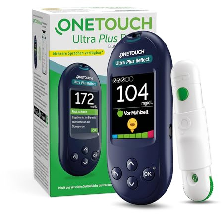 OneTouch Ultra Plus Reflect® Blutzuckermessgerät (mg/dl) I 1 Messgerät, 10 Teststreifen, 10 Lanzetten, 1 Stechhilfe & 1 Etui | Stiftung Warentest SEHR GUT (1,5)