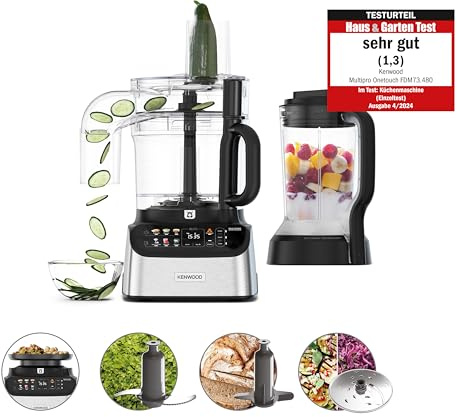 Kenwood MultiPro OneTouch FDM73.480SS Kompakt-Küchenmaschine & Standmixer, 6 Zubehörteile, 6 Automatikprogramme, Variable Geschwindigkeit & Pulse-Funktion, Integrierte Waage, 1000W, Silber