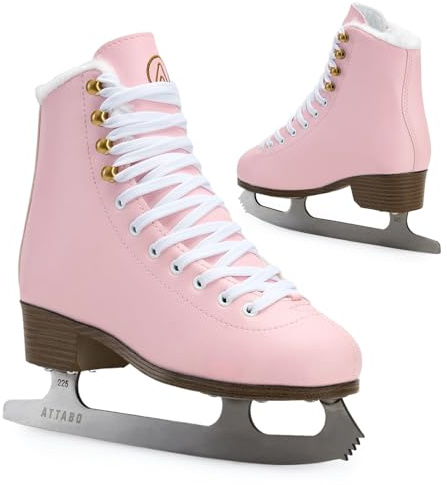 ATTABO Eiskunstlauf Schlittschuhe Damen ISLA Rosa Größe 37 EU Edelstahlkufe Ideal für Anfänger oder Fortgeschrittene PVC Obermaterial Starker Knöchelschutz Stabilität und Komfort