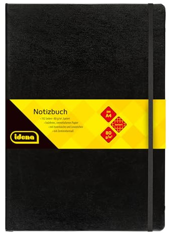 Idena 209280 - Notizbuch DIN A4, 192 Seiten, 80 g/m², kariert, schwarz (DIN A4 | 1 Stück, kariert)