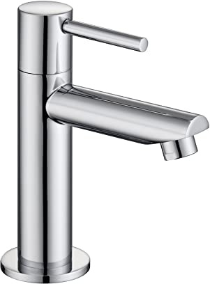 Florenta Kaltwasserhahn Gäste WC für kleine Waschbecken, Kaltwasserarmatur Waschtischarmatur aus Edelstahl mit 50cm Anschluss, Wasserhahn Bad Einhebel für Badezimmer Chrom