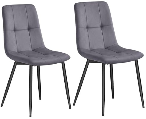 VASAGLE Esszimmerstühle Samt, Küchenstühle bis 120 kg belastbar, Sessel mit verstellbaren Füßen, modern, gepolstert, für Wohnzimmer, 2er Set, schiefergrau KDC088GN01