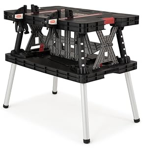 Keter Werkzeugbank faltbar Master Pro Serie Folding Work Table, Kunststoff, bis 450kg belastbar, inklusive Zwei 30cm Klemmen, wetterfest, Maße: 91x55,5x75,5cm