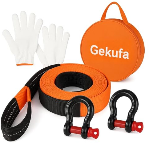 Gekufa Abschleppseil pkw 5M x 5cm, 10 Tonnen (22046 Lbs) Abschleppseil Auto Kit mit 2 Verstärkten Haken und Reflektierenden Streifen, Abschleppseile Für Off-Road Recovery (Orange)