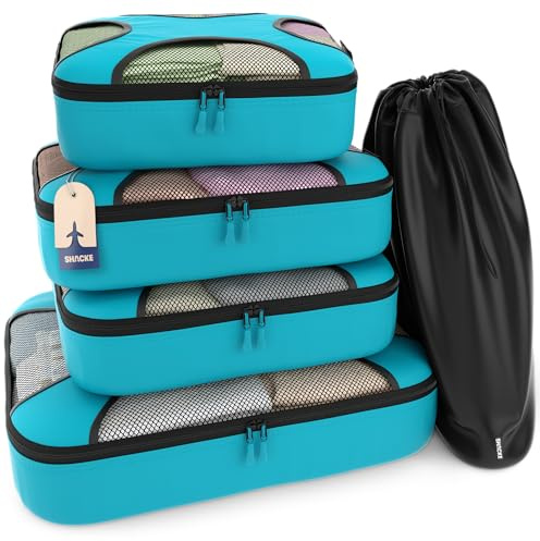 Shacke Pak Packwürfel-Set, Reise-Organizer mit Wäschesack, Aquamarin, 4 Stück