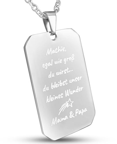 Hanessa Personalisierte Dog Tag Kette mit Gravur - Hundemarke mit Gravur Edelstahl 50 cm - Personalisierte Kette mit Namen Herren - Erkennungsmarke Männer Halskette Dog Tag