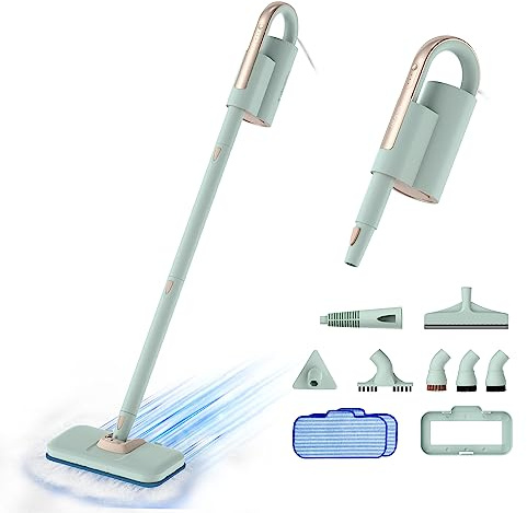 Newbealer 2-in-1 Dampfreiniger, 1200W Handgerät mit abnehmbarem Reiniger, 3 Dampfstufen, 7 Zubehörteile und 2 Mikrofaserpads, Ideal für Alle Böden, Teppiche