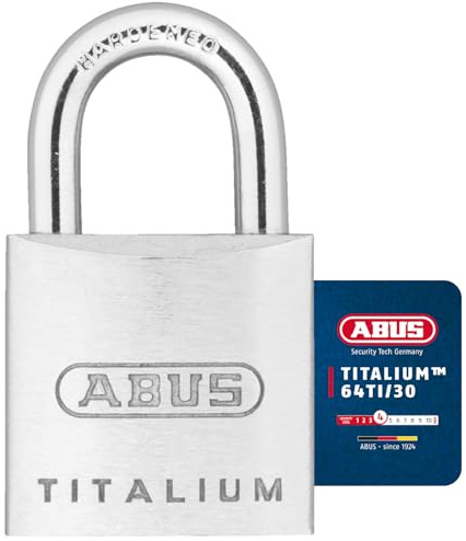 ABUS Vorhängeschloss Titalium AB64TI/30 - Schlosskörper aus Spezial-Aluminum - Gehärteter Stahlbügel - Sicherheitslevel 4 - Silber, Grau, 30mm