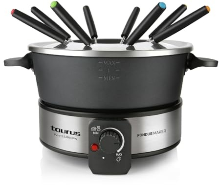 Taurus FF2 Fondue-Gerät, 1000 W, Kapazität 2 l, 8 Personen, einstellbare Temperatur, alle Arten von Fondue, ohne PFOA, Schwarz