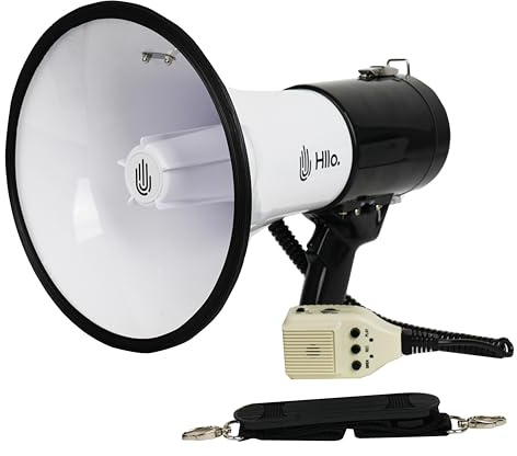 HLLO Megaphon 121dB mit Sirene und abnehmbarem Mikrofon, 500m Reichweite, Batteriebetrieb