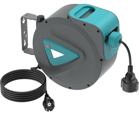 XMTECH Automatik Kabelaufroller 20m Kabeltrommel mit Wandhalterung Blau | 180° drehbare Halterung, H05VV-F Kabel, automatische Rückführung, geeignet für Werkstatt, Garage und Montagebereiche