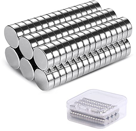 Vinabo 60 Stück Neodym Magnete, Kleine Rund 6 x 3mm, für DIY Craft Office Pinnwand, Magnettafel Magnettafel, Kühlschrank, Kegelmagnete, Notenmagnete,Vernickelter Stahl Magnete, Silber