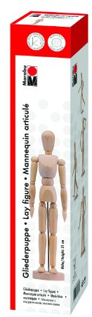 Marabu 1627000000001 - Gliederpuppe, beliebig verstellbare Modellpuppe aus Holz, zur originalgetreuen Darstellung menschlicher Proportionen, stabile Grundplatte, leicht verstellbar, Höhe ca. 31 cm