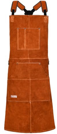 LeaSeek Schweißerschürze aus Leder,Hitzeabweisend Schmiedeschürze | Lederschürze, Hitzebeständig, Feuerfest, 6 Taschen, für Schweißen, Grillen, für Herren und Damen