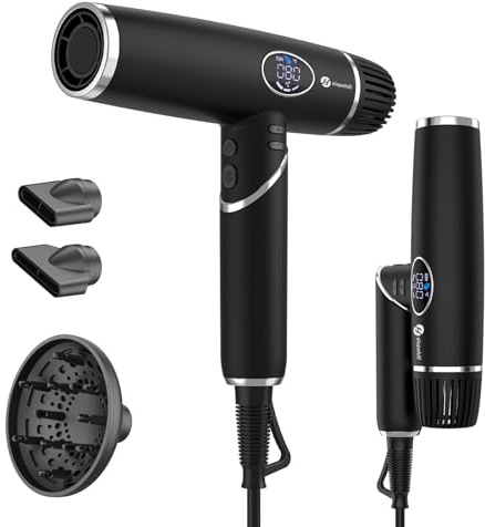 Slopehill Haartrockner 2000W - 200 Million Negativ Ionen Föhn, 57dB Geräuscharm Haarföhn, 110.000U/min Bürstenloser Motor, 340g Klappbarer föhn mit 3 diffusor, LCD-Display, Reisen