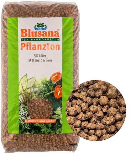 Blusana Pflanzton-Granulat Blähton 50l | Pflanzsubstrat für Hydrokultur | Ton-Granulat Körnung 8-16mm | Pflanzton Drainagematerial & Bodenauflockerung