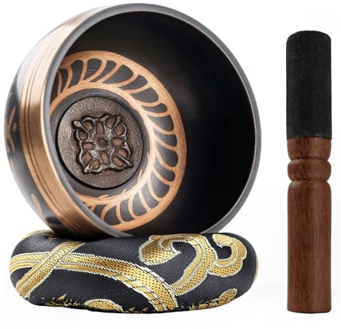 Tibetische Klangschale Klein 9.5cm - 230g, Klangschalen Set Beinhaltet Deko Kissen und Klöppel für Klangschale. Singing Bowl aus Tibet für Entspannung, Angstreduktion, Yoga (Weiß)