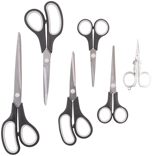 General Office Scherenset: 6-teiliges Scheren-Set, Edelstahl mit Titanbeschichtung (Haushaltsschere, Haushalt-Schere, Papier)
