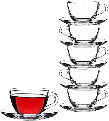 Pasabahce 97948 Basic, 6 Tassen mit 6 Untertellern, für Tee, Kaffee, Cappuccino, für 6 Personen transparent