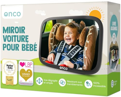 Onco 360° Baby Autospiegel - 2025 Vergleichssieger, 100% bruchsicher & rutschfest, 2024 & 2023 preisgekrönt, klares Sichtfeld, Spiegel Auto Baby Rückbank (17,5 x 24,5 cm)