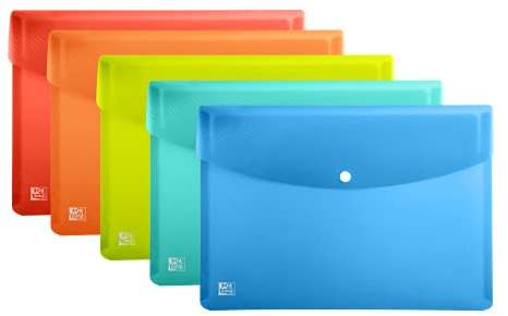 Oxford Dokumententasche A3, transparenter Kunststoff, 5 Farben, 5 Stück, bunt