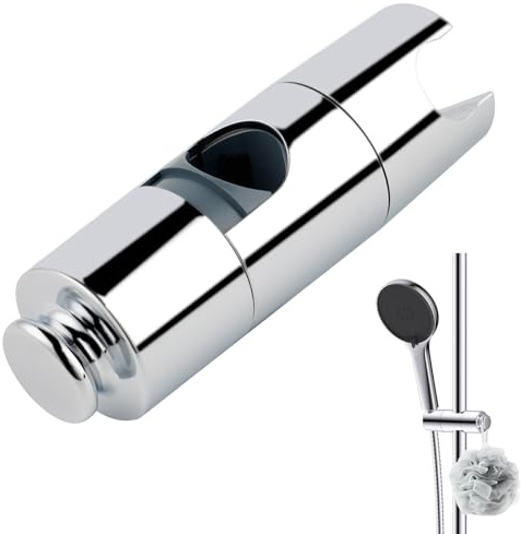 Hibbent Universal-Duschhalter mit Haken, verstellbar, passend für 19–22 mm Duschköpfe und 18–25 mm Schienen, ABS-Chrom-Schieber-Klemmhalterung