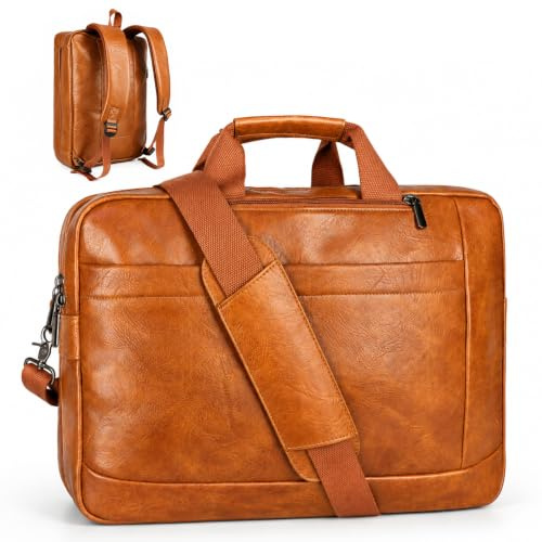 Stuery Kunstleder-Kuriertasche für Herren, 43,2-43,9 cm (17-17,3 Zoll), Laptoptasche, Leder-Aktentasche, wandelbarer Rucksack, 3-in-1, Computer-Handtaschen, Arbeitstasche, Schultertasche, Büro