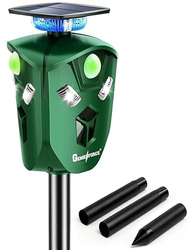 Genieforce® Combat+ Smart 360° Ultraschall Tiervertreiber Tierabwehr Tierschreck gegen Katzen, Hunde, Marder, Fuchs, Vogel, Nager, Wasserdicht, Solar, 2200 mAh, intelligente PIR-Sensoren - GF-EM-75