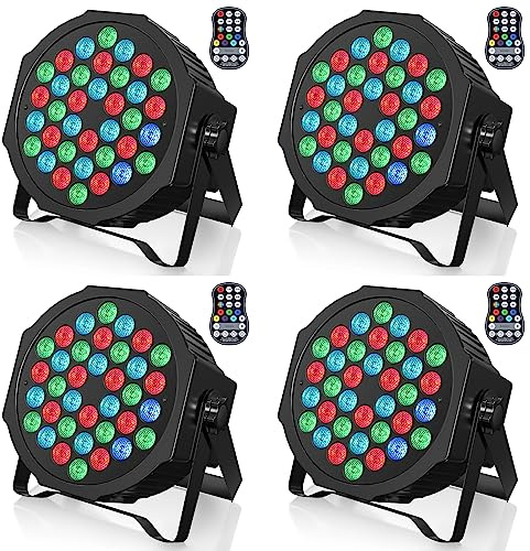 U`King 4 PCS RGB Bühnenlicht Akku, Wiederaufladbare 36 LED Strahler Par Licht mit Fernbedienung und Timing, Akku Strahler Outdoor für Hochzeit DJ Disco Events Indoor Tanzparty Kirche