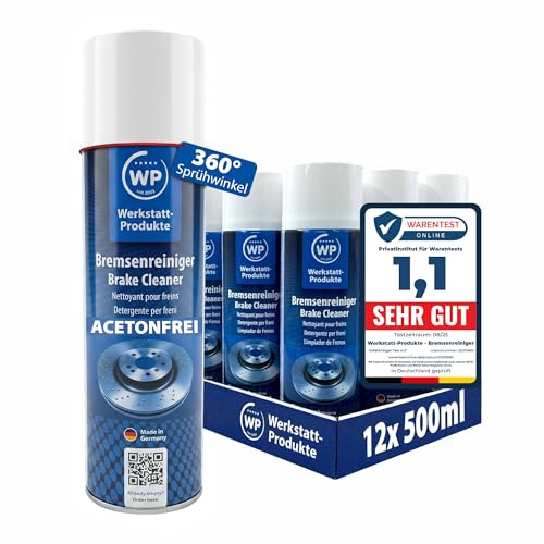 MW 12x Bremsenreiniger 500 ml Acetonfrei – Teilereiniger für Auto, Motorrad, Fahrrad & Werkstatt – entfettet rückstandsfrei, 360° Sprühventil, silikonfrei & materialschonend WP