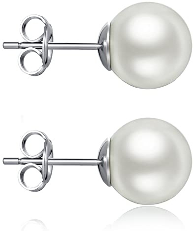 Perlenohrringe Silber 925 Damen Perlen Ohrringe Silber 925 Damen Ohrstecker Perle 9mm Echte Perlenohrringe Stecker Silber Perlenstecker Weiß Damen Ohrringe Silber Perle