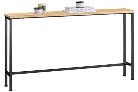 SoBuy Konsolentisch Schmal Flurtisch – Konsolentische Fürs Wohnzimmer, Vintage Metall Sideboard, Robustes Design – Ideal für Flur Möbel, Büro – Natur & Schwarz, 120x65x20cm, FSB19-E