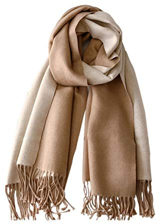CLELLA Damen Kaschmir Schal Doppelseite Baumwolle mit Quasten Weiche Großer Deckenschal Mehrweg （Braun+Beige）