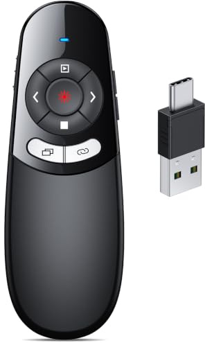 USB C Presenter, Kabellose 2.4 GHz Powerpoint Fernbedienung, Pointer für Präsentationen via Typ C und USB Empfänger, Rot Präsentationsfernbedienung für Windows 7/8/10/Mac/Linux/Android/PowerPoint