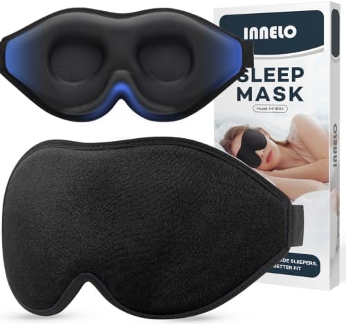 INNELO Schlafmaske weich & bequem für Frauen & Herren, Seitenschläfer | 2026 Neuheit, 100 % lichtdicht, 3D Schlafbrille mit tiefen Augenmulden ohne Augendruck, Memory Foam, Reisen, Schwarz
