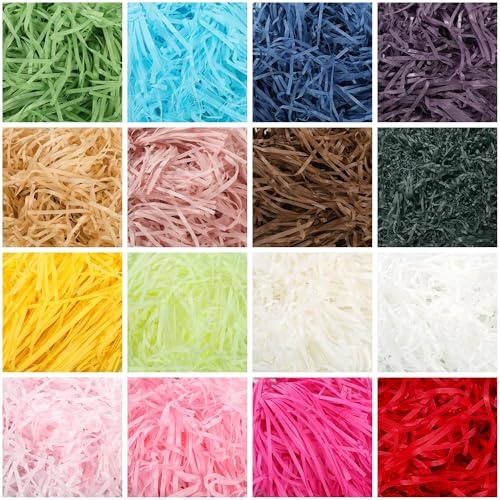 LJY 320 g Papier Füllmaterial, 16 Farben, je 20 g für Geschenkboxen | Für Geschenkkörbe, Herzboxen, Floristik, Farbakzente, Produktpräsentation und DIY-Verpackung