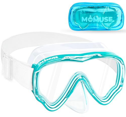 Taucherbrille Kinder mit Weichem Stoffband, MOMUSE Kinder Schwimmbrille mit 3D Nasenabdeckung, Tauchmaske Antibeschlag & Bruchsichere Linse, Schnorchelmaske für Jungen Mädchen 3-14 Jahr