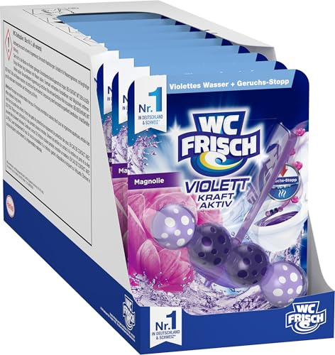 WC FRISCH Kraft Aktiv Violettspüler Magnolie, 10er Pack, WC Reiniger für eine sichtbare Reinigung mit violettem Wasser, Duftsteine für einen intensiven WC Duft