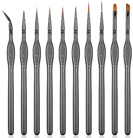 WLOT Pinselset Malen – Feine Detail Pinsel für Acryl Aquarell Modellbau,10 Stück Malpinsel Set für Künstler | ideal für Acrylfarben Wasserfarben Miniaturen und Nageldesign（Grau）
