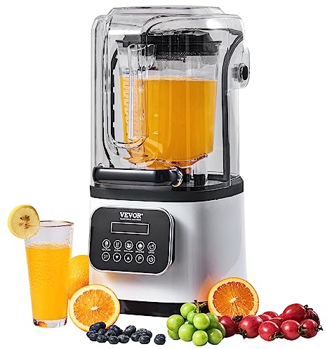 VEVOR Mixer kommerzieller Standmixer 2200 W mit Schutzschild, Hochleistungsmixer, Küchenmixer mit 9 Geschwindigkeiten, 5 Funktionen und Kunststoffbehälter, für gefrorene Getränke Shakes Smoothies