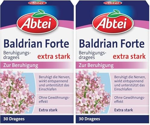 Abtei Baldrian Forte - pflanzlich, aus der Baldrianwurzel - zur Beruhigung und bei Schlafstörungen - ohne Gewöhnungseffekt - laborgeprüft - 30 Dragees (Packung mit 2)