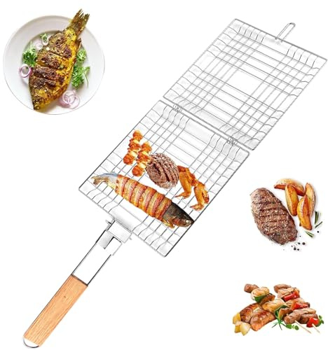Grillkorb Mit Holzgriff, Faltbar Und Tragbar Für Fisch, Gemüse, Steak Und Garnelenkoteletts – Grillzubehör Und Grillrost Inklusive