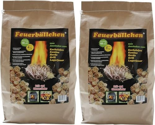 RaiffeisenWaren Feuerbällchen, Grillanzünder, Kaminanzünder, Anzündhilfe (Ökologische Anzündwolle aus Naturprodukten, zum Anzünden der Grillkohle, Lagerfeuers oder Kamins) 2 Tüten a 4 kg