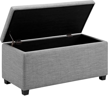 Amazon Basics Bank für den Eingangsbereich, rechteckig, gepolstert, mit Stauraum, Schlafzimmer, Flur, Polsterhocker, Leinenoptik, Hellgrau, 42 x 91 x 43 cm