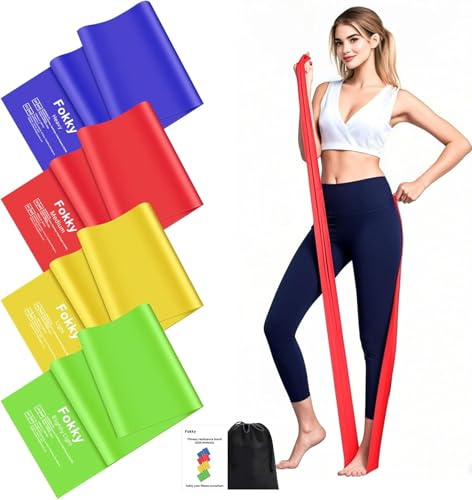 Fokky Fitnessbänder 4er-Set, 2M Resistance Bands,Gymnastikband mit 4 Stufen | Widerstandsbänder mit Tragetasche & Übungsanleitung, Fitnessband für Muskelaufbau, Yoga, Pilates für Männer Frauen