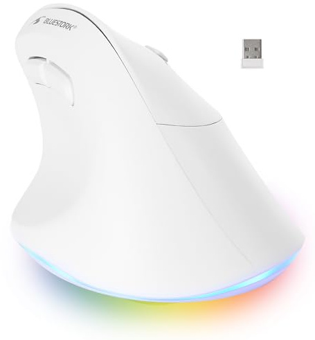 Bluestork - Ergonomische Vertikale Kabellose Maus 800-4800 DPI, 6 Tasten RGB - Maus Ergonomisch - Ergonomische Mouse Kabellos - Vorbeugung Gegen Mausarm (rsi Syndrom) - Weiß für Rechtshänder