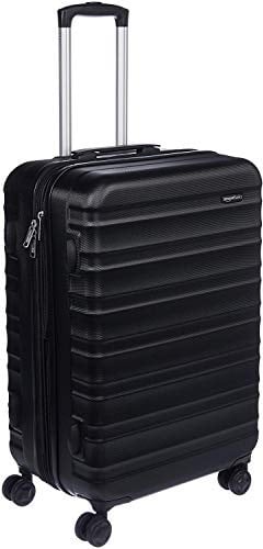 Amazon Basics Hartschalen-Koffer Mittelgroß - Erweiterbares ABS-Reisegepäck mit 4 Doppel-Spinnerrädern - Kratzfest und Leicht - 68 x 45,1 x 28,6cm - Schwarz