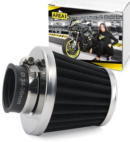 Area1 universal Motorrad Motorroller (Tuning) Luftfilter, Anschlussweite 34/35/36mm, Doppelschicht Stahl, ATV Quad Roller, Sportluftfilter offen